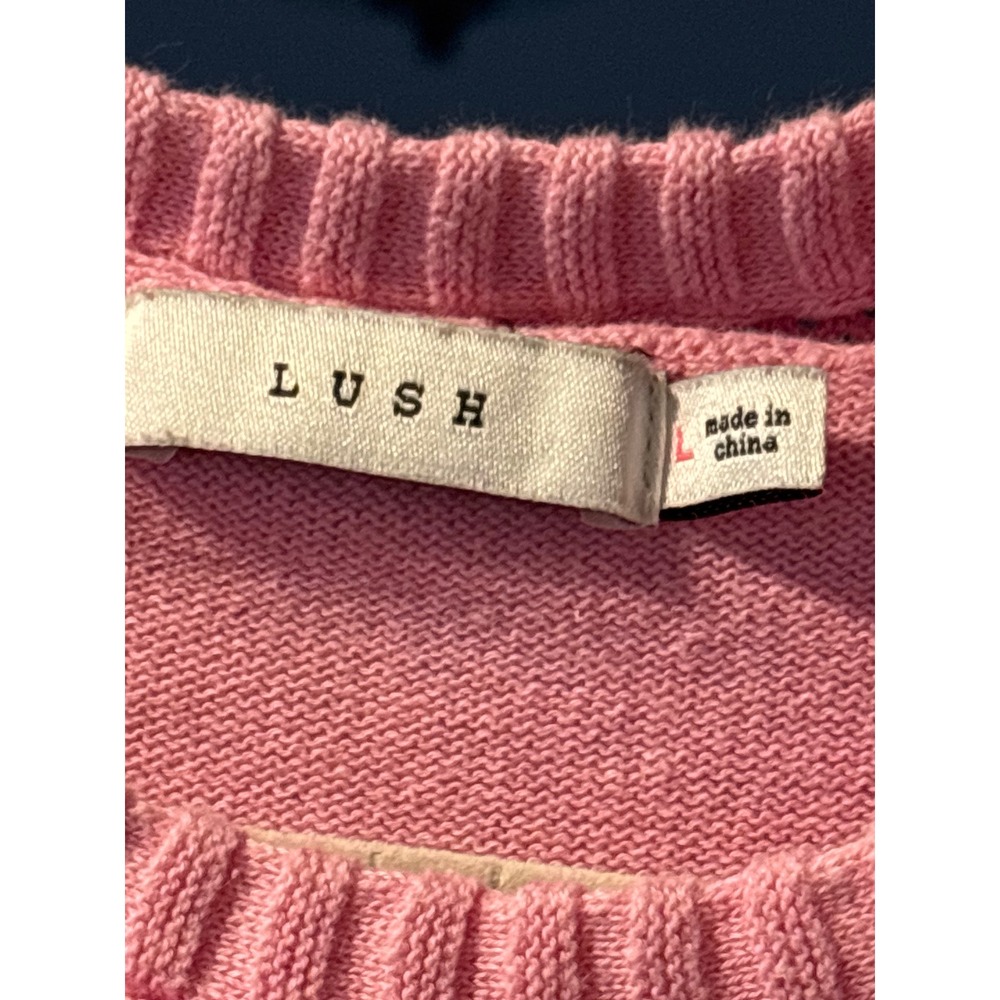 LUSH Pink Cable Knit Ruffle Trim Sweater Vest Sleeveless Top Large - Picture 5 of 8
